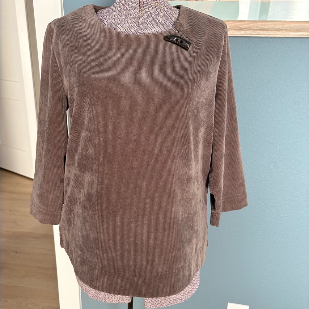 Hot Cotton Brown Ribbed Top with Button Detail